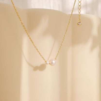 Pearl Necklaces for Women Trendy,Dainty Pearl Pendant Necklace | 14k Gold Plated Elegant Pearl Necklace,Simple Pearl Pendant,Dainty Gold Jewelry,Waterproof Summer Bridal Wedding Accessories - color: GOLD-15