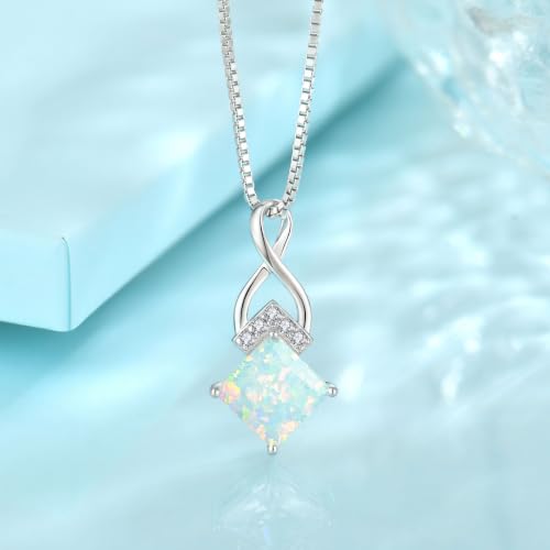 Infinity Necklace 925 Sterling Silver Princess Cut Pendant Birthstone Jewelry for Women - color: lridescent White