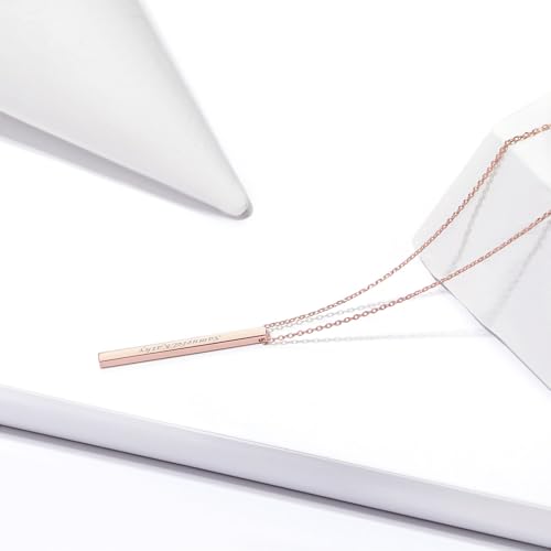 ChicSilver Customizable Vertical Bar Pendant Necklace 925 Sterling Silver Y Necklace Simple Fashion Jewelry Gifts for Women - style: C. 2mm Vertical Bar-Rose Gold Engraving