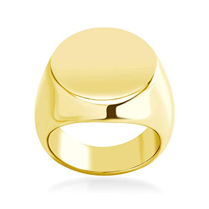 555Jewelry Stainless Steel Solid Plain High Polish Round Signet Ring for Men - color: Gold