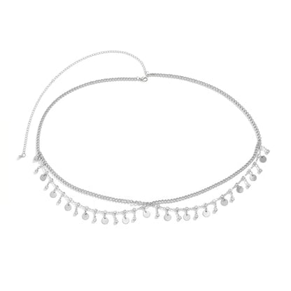 Layered Belly Waist Chain for Women - color: Silver Disc Waist Chain