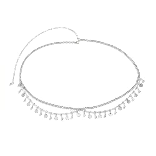 Layered Belly Waist Chain for Women - color: Silver Disc Waist Chain