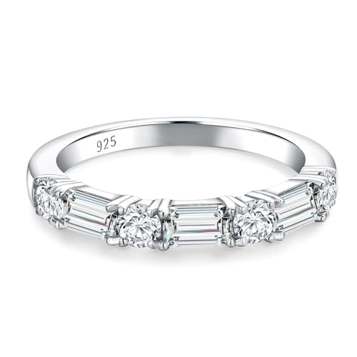 3.5mm Half Eternity Band Sterling Silver Rings for Women Sapphire/Ruby/Emerald and Cz Wedding Bands 7 Stone Stackable Birthstone Ring Anniversary Jewelry Size 6-10 - color: 04-CZ-Apr.