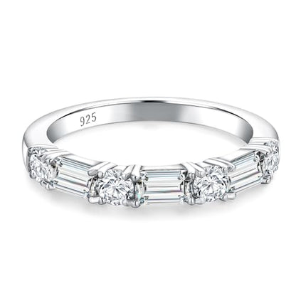 3.5mm Half Eternity Band Sterling Silver Rings for Women Sapphire/Ruby/Emerald and Cz Wedding Bands 7 Stone Stackable Birthstone Ring Anniversary Jewelry Size 6-10 - color: 04-CZ-Apr.