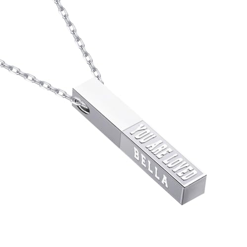 Personalized 3D Vertical Bar Necklace, Custom Necklace Engraved with Any Name Pendant Jewelry Mothers Day Gift - color: Silver-Style 2