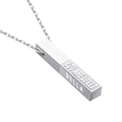 Personalized 3D Vertical Bar Necklace, Custom Necklace Engraved with Any Name Pendant Jewelry Mothers Day Gift - color: Silver-Style 2