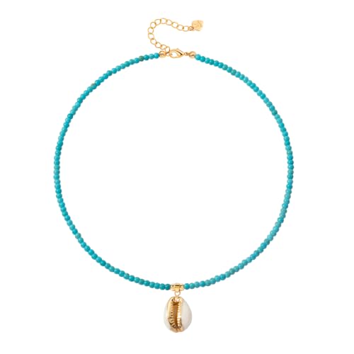 18k Gold Plated Chain Link Necklace for Women, Baroque Pearl/Compass Pendant Necklace - color: Cowrie Shell