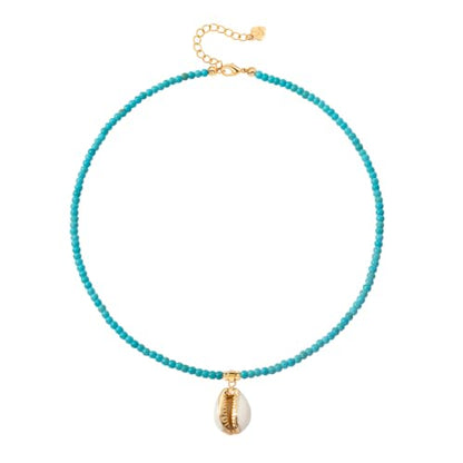 18k Gold Plated Chain Link Necklace for Women, Baroque Pearl/Compass Pendant Necklace - color: Cowrie Shell
