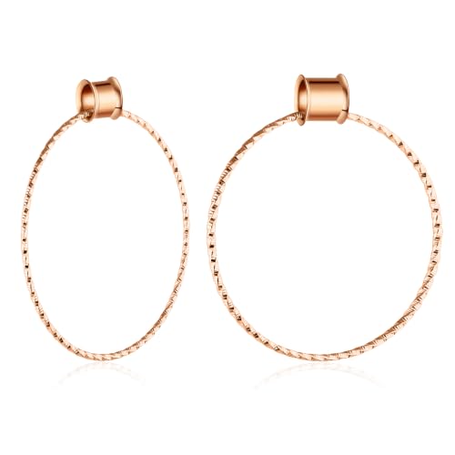 Aienid Large Hoop Ear Gauges Stainless Steel Double Flared Tunnels Plugs for Women 6mm-20mm Body Piercing Jewelry - color: Rose Gold, size: 6mm (2G)