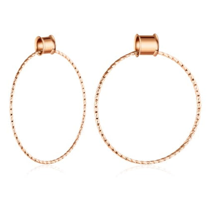 Aienid Large Hoop Ear Gauges Stainless Steel Double Flared Tunnels Plugs for Women 6mm-20mm Body Piercing Jewelry - color: Rose Gold, size: 18mm (11/16")