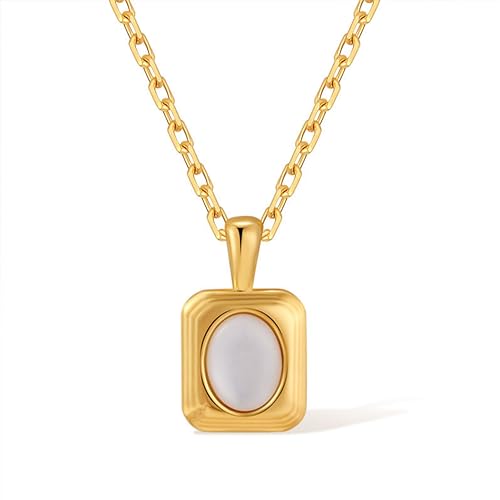 Jean Beau Gold Stone Pendant Necklaces for Women, Chunky Gemstone Dangle Necklace Wedding Prom Fashion Jewelry Gift - color: Square Pearl