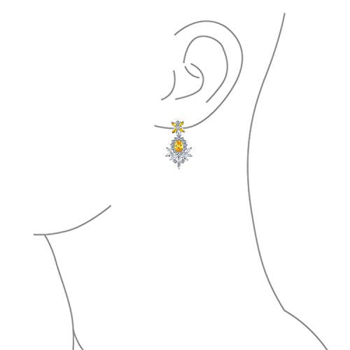 Cocktail Leaf Motif Multi Color CZ Chandelier Clip-On Earrings Silver Plate - color: Yellow