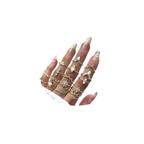 Vitaltyextracts Crystal Kunckle Finger Ring Set Boho Stackable Rhinestone Gold Joint Nail Ring Anillo Set