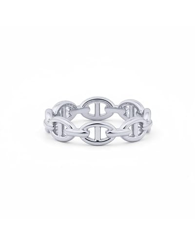 PAVOI Waterproof Link Band - 14K Gold Plated Link Chain Ring for Women | Stainless Steel Thin Stackable Ring, Trendy Jewelry - color: White Gold