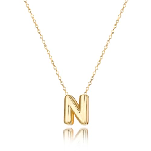 Initial Necklaces for Women Bubble Gold Silver Letter Necklace Dainty Personalized Charm Pendant Name Necklace Cute Non Tarnish Fashion Accessories Teen Gift Trendy Stuff Jewelry Gifts - color: Gold, style: N