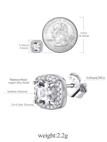 FindChic Birthstone Earrings for Women, Round/Heart/Square/Teardrop Earrings with 925 Sterling Silver Posts & Push Backs, Hypoallergenic Studs with Cubic Zirconia, 12 Months Jewelry with Gift Box - style: 04. April-Diamond (Square)