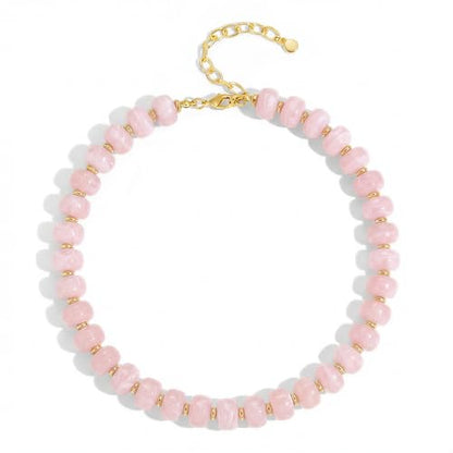 Chunky Colorful Choker Necklace for Women - Summer Beach Round Resin Beads Necklace, Trendy Statement Summer Beach Jewelry Birthday Gifts for Vacation Holiday - color: 14mm Soft Pink Beads