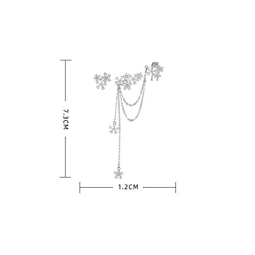 Blossom CZ Flower Ear Cuff Wrap Clip On Clawler Climber Hoop 925 Sterling Silver Stud Chain Threader Tassel Asymmetric Earrings for Women Girls Sensitive Ear Elegant Gifts for Wedding Bff