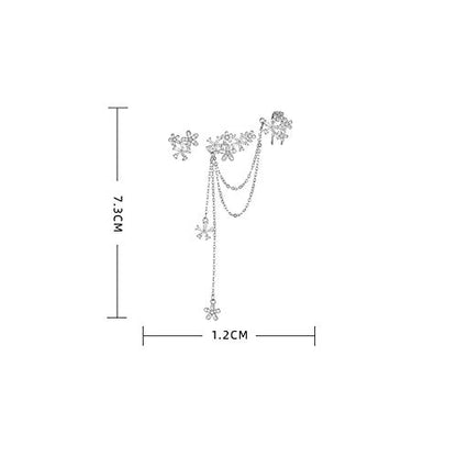 Blossom CZ Flower Ear Cuff Wrap Clip On Clawler Climber Hoop 925 Sterling Silver Stud Chain Threader Tassel Asymmetric Earrings for Women Girls Sensitive Ear Elegant Gifts for Wedding Bff