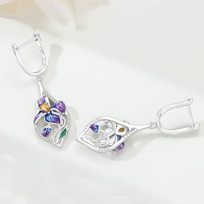 925 Sterling Silver Hoop Earrings Drop Dangle Earrings for Women Hypoallergenic Earring Trendy Huggie Earring Cute Graduation Birthday Gifts Jewelry for Women - color: Blue-purple Iris earrings