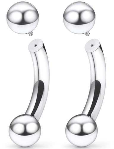 18G-00G Eyebrow Rings Internally Threaded Snake Eyes Piercing Jewelry Tongue Surgical Steel Curved Barbell Vertical Lip Labret Rook Daith Earrings Piercing Jewelry for Women Men 6mm-19mm - color: silver, size: 6G(4mm)-16mm barbells-8mm Balls