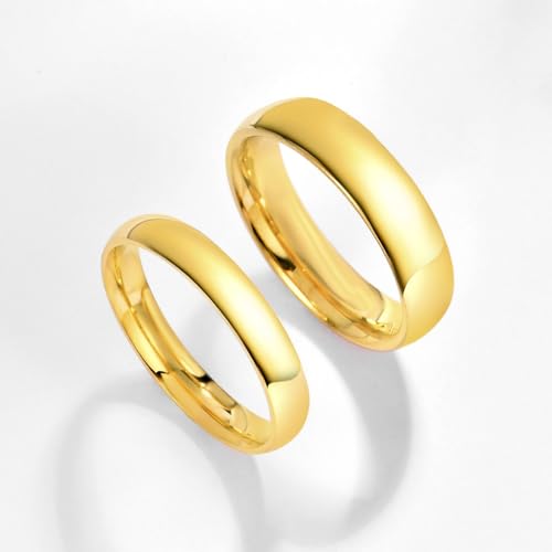4mm 6mm Stainless Steel Ring Plain Dome High Polished Wedding Band Comfort Fit Size 4-12 - color: Gold-4mm, size: 4