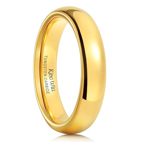 King Will Men's Women's Tungsten Carbide Ring 24k Gold Plated Rose Gold Plated Domed Polished Finish Wedding Band | Gold/Rose Gold, 1.5mm/2mm/4mm/6mm/8mm, Polished, Everyday Wear - color: Gold 4mm