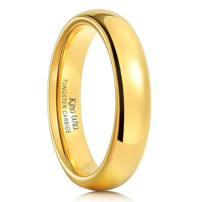 King Will Men's Women's Tungsten Carbide Ring 24k Gold Plated Rose Gold Plated Domed Polished Finish Wedding Band | Gold/Rose Gold, 1.5mm/2mm/4mm/6mm/8mm, Polished, Everyday Wear - color: Gold 4mm