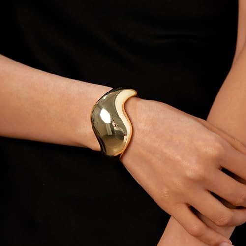 Chunky Cuff Bracelets for Women Wide Gold/Silver Cuffs Bangle Hollow Out Adjustable Bracelets Punk Vintage Jewelry - style: U-Gold C