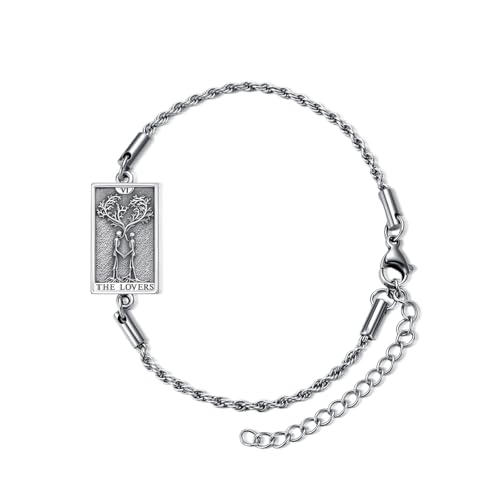 PELOVNY Tarot Card Bracelet 925 Sterling Silver Moon Cat Sun Sunflower Lovers Skull Pendant Lion Anklet Spiritual Tarot Jewelry Christmas Birthday Gifts for Women Men - style: Lovers_Tree of Life