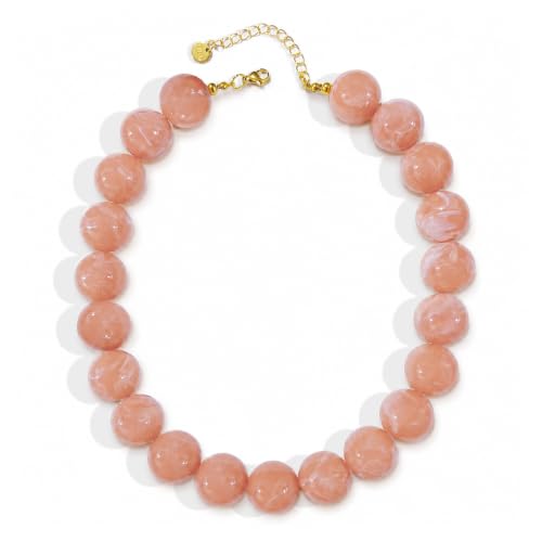 Colorful Chunky Beaded Necklaces for Women Trendy Large Bead Statement Necklace Boho Resin Bead Choker Summer Beach Jewelry Gifts Accessories - color: Peach Nude