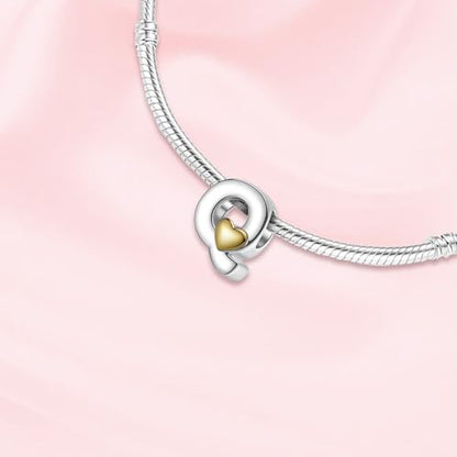 A~Z Alphabet Charm Letter Beads 925 Sterling Silver with Heart-shaped 5A Cubic Zircon Stones fits Pandora European Bracelets Necklace Jewelry Gift for Women - style: Q Letter Charms