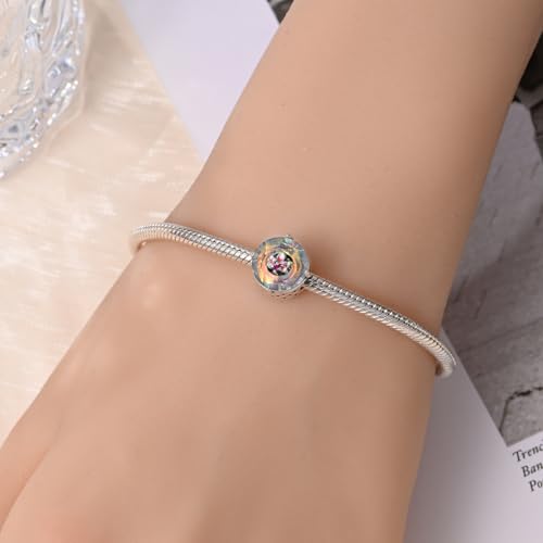 KUNSIR Charms Beads fits Pandora Charm bracelets for Woman 925 Sterling Silver Dangle Pendant Bead Jewelry Beads Gifts Happy Birthday Charms for Women Bracelet&Necklace - style: Lotus Flower Beads