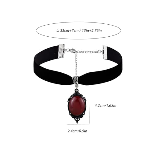 Gothic Black Velvet Goth Choker Necklace for Women,Cameo Black Choker Crow Skull Pendant Necklace Vintage Collar Skull Necklace Gothic Jewelry - style: Red