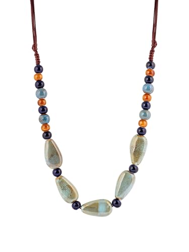MINACHI Boho Hippie Round Ceramic Beads Strand Necklace, Vintage Bohemian Summer Beach Jewelry Gift for Women - color: S04B