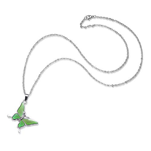 FM FM42 Temperature Sensing Color Changing Pendant Necklace with 19.29" Stainless Steel Rolo Chain - color: Butterfly