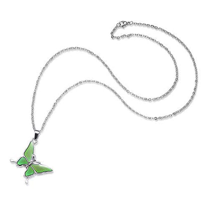 FM FM42 Temperature Sensing Color Changing Pendant Necklace with 19.29" Stainless Steel Rolo Chain - color: Butterfly