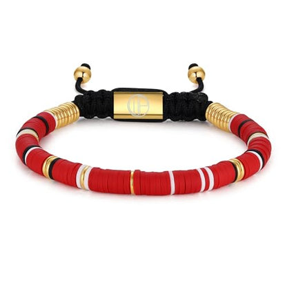 18K Gold-Plated Bracelets for Men Franco Link Chain Adjustable | Stainless Steel Bracelet, Gold Beads Bracelet, Handcrafted Braided, Mens Jewelry Birthday Gift for Men - color: Red