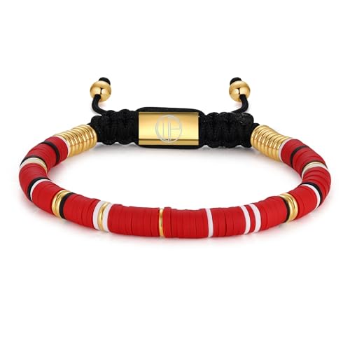 18K Gold-Plated Bracelets for Men Franco Link Chain Adjustable | Stainless Steel Bracelet, Gold Beads Bracelet, Handcrafted Braided, Mens Jewelry Birthday Gift for Men - color: Red