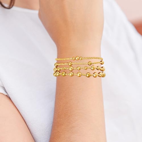 Dainty Gold Plated Pearl Crystal Beaded Bracelets Set for Women 14K Gold Plated Bead Pearl Beads Bracelet Stackable Paperclip Link Chain Bracelets Gold Plated Bracelets for Women Trendy Jewelry - color: Style9-multi layer-4pcs