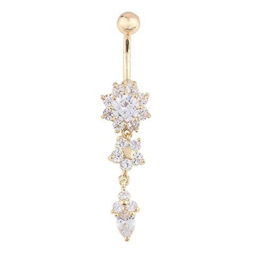 Start Crystal Rhinestone Ring Body Dangle Ball Belly Button Navel Ring (Silver)