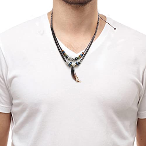 Wood Bead Necklace Africa Wooden Chain Statement Unisex Chunky Necklaces - color: Tooth Necklace