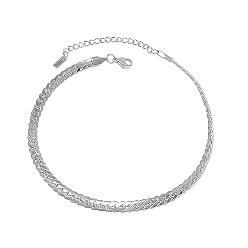 Stainless Steel Chain Ankle Bracelet for Women Adjustable Waterproof Anklet - color: Silver / 4.5mm Miami Cuban