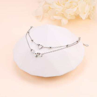 Flyow Anklet for Women S925 Sterling Silver Adjustable Foot Beaded Heart Charm Ankle Bracelet Anklets Jewelry - style: Stethoscope