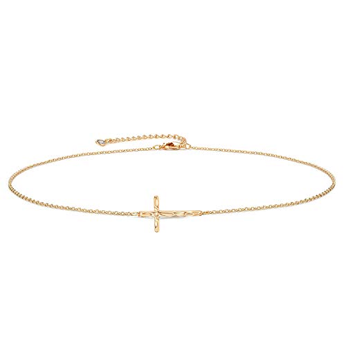Fettero Cross Necklace for Women Faith Pendant 14K Plated Dainty Chain Necklaes Minimalist Simple Tiny God Lords Prayer Religious Jewelry - style: Choker Cross