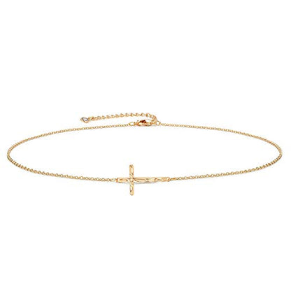 Fettero Cross Necklace for Women Faith Pendant 14K Plated Dainty Chain Necklaes Minimalist Simple Tiny God Lords Prayer Religious Jewelry - style: Choker Cross