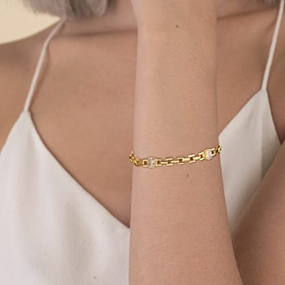 LOYATA Chain Bracelet Gold Link 14K Gold Plated Dainty Pearl Bracelet Simple Jewelry Gift for Women - style: Cubic Zirconia 1