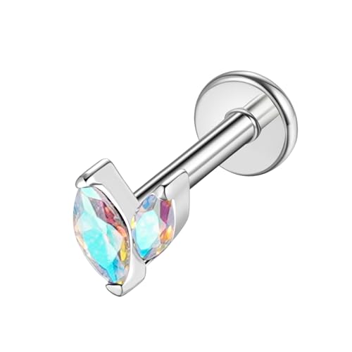 G23 Titanium Flat Back Earrings Studs 16g F136 Implant Grade Titanium Labrets Press Fit Threadless Push In Dainty Cartilage Helix Conch Lobe Lip Tragus Piercing Jewelry - style: 1pcs 2eye AB