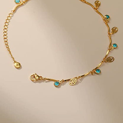Ankle Bracelets for Women 18K Gold Plated Anklet for Women Gold Charm Anklet Waterproof Summer Beach Foot Chain Jewelry Gifts - style: Tree of Life and Crystal
