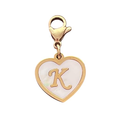 Golden Heart Titanium Steel Shell Finish Alphabet Letter Clip-On Charms A-Z Initial Pendant for Bracelet, Necklace, Keychain, DIY Jewelry Making - color: K